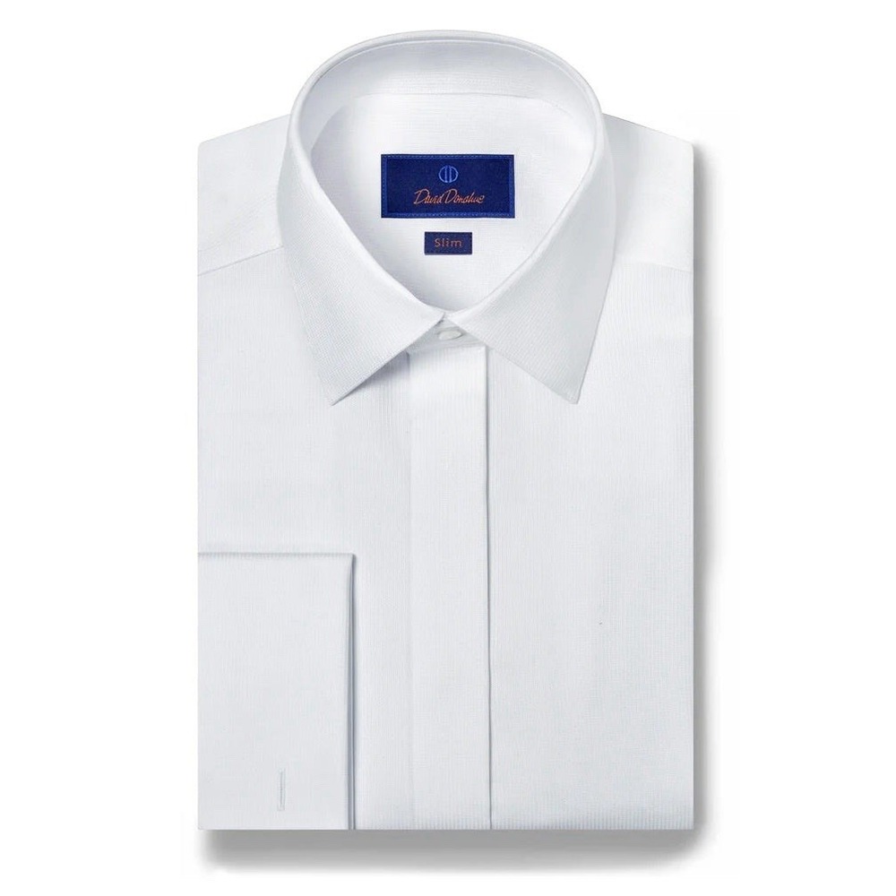 David Donahue Slim Fit Dress Shirt White French Cuff Spread Collar 16.5 34/35